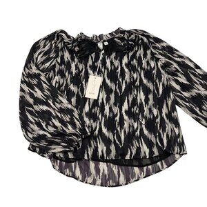 Joie Black & White Metallic Print Sheer Blouse Long Sleeve M